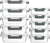 MCIRCO Glas-Frischhaltedosen Set für Lebensmittel,20 Teile (10 Behälter, 10 Transparente Deckel) Spülmaschinen, Mikrowellen & Gefrierschrankfreundlich - Auslaufsicher, BPA-frei…